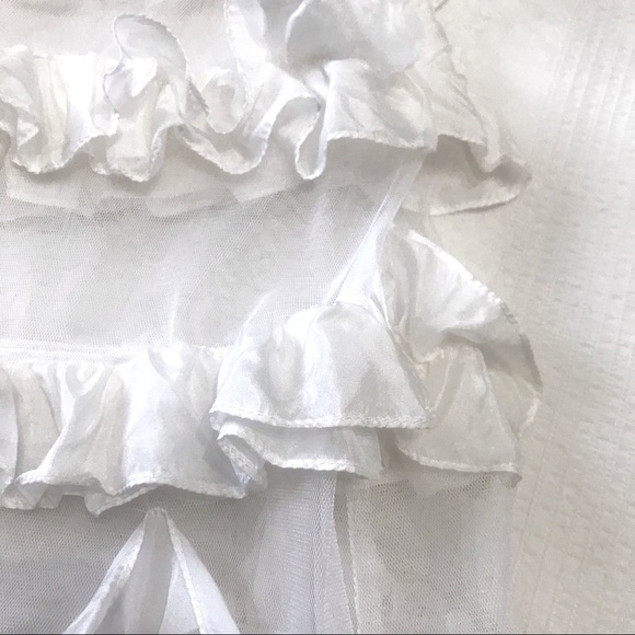 𝅺FLORA NIKROOZ WHITE LAYERED RUFFLE SATIN-LIKE AND MESH STRIPES BABYDOLL - Picture 4 of 5